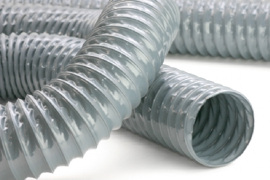 Click to enlarge - A high quality flexible ducting hose made using a double ply PVC wall fully encapsulating a sprung steel wire helix.